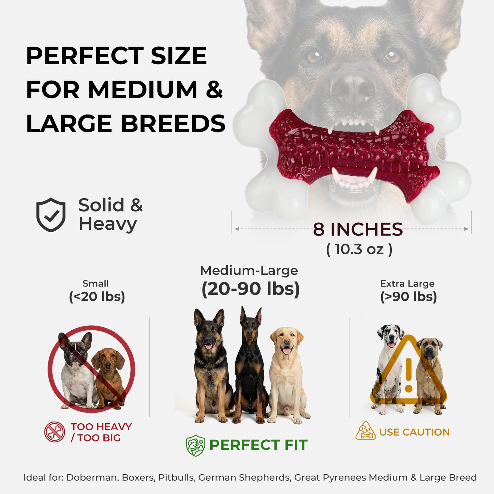Kseroo os à côté d'un ruban à mesurer illustrant taille adaptée 20–90 lb