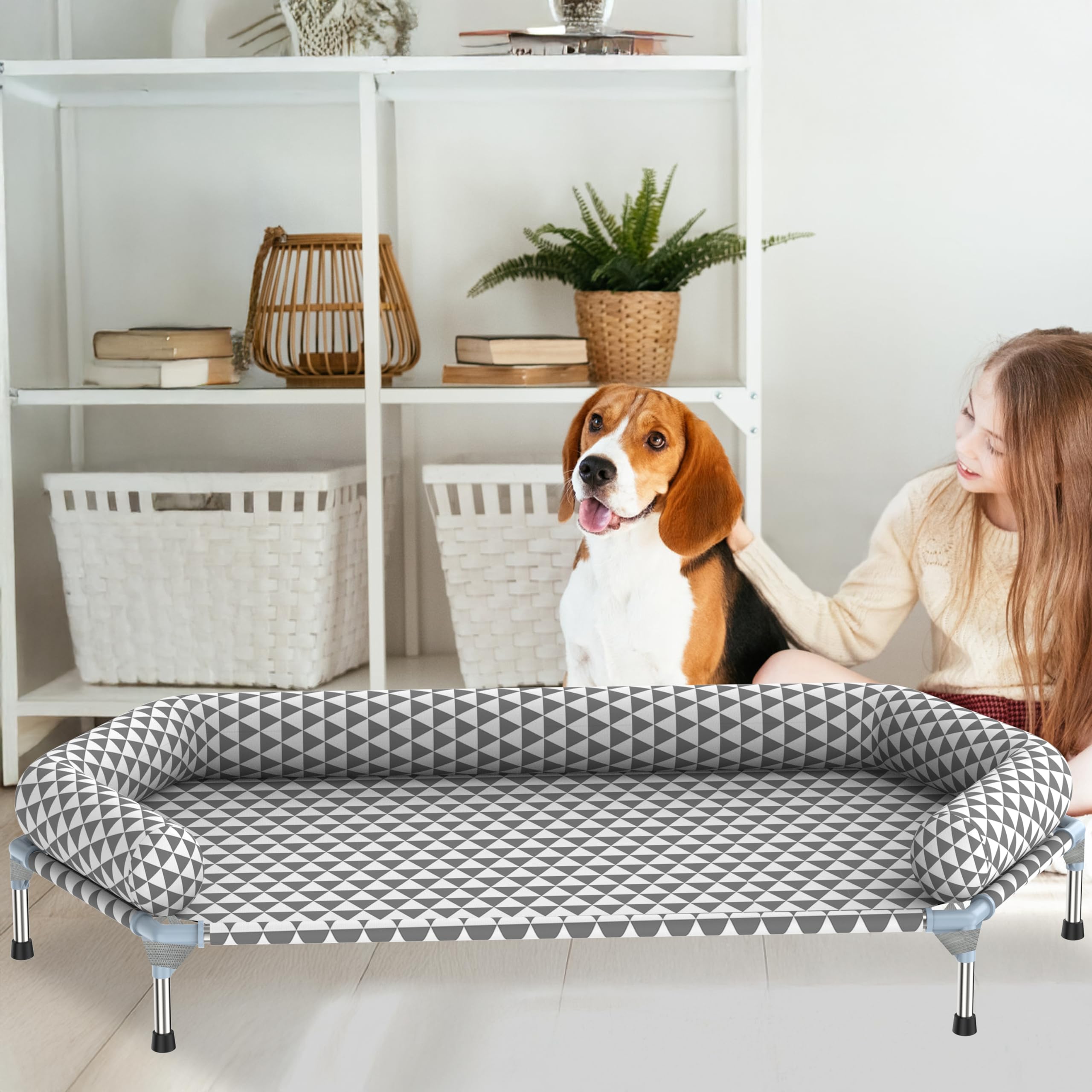 Kuntrust lit en situation intérieure avec grand chien allongé et détendu