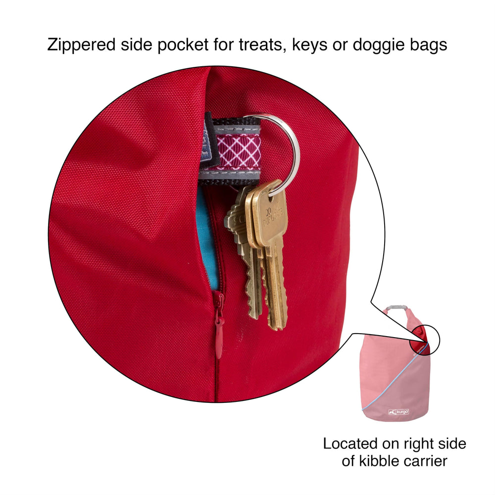 Kurgo Kibble Carrier tenu à la main pour comparaison d'échelle et portabilité