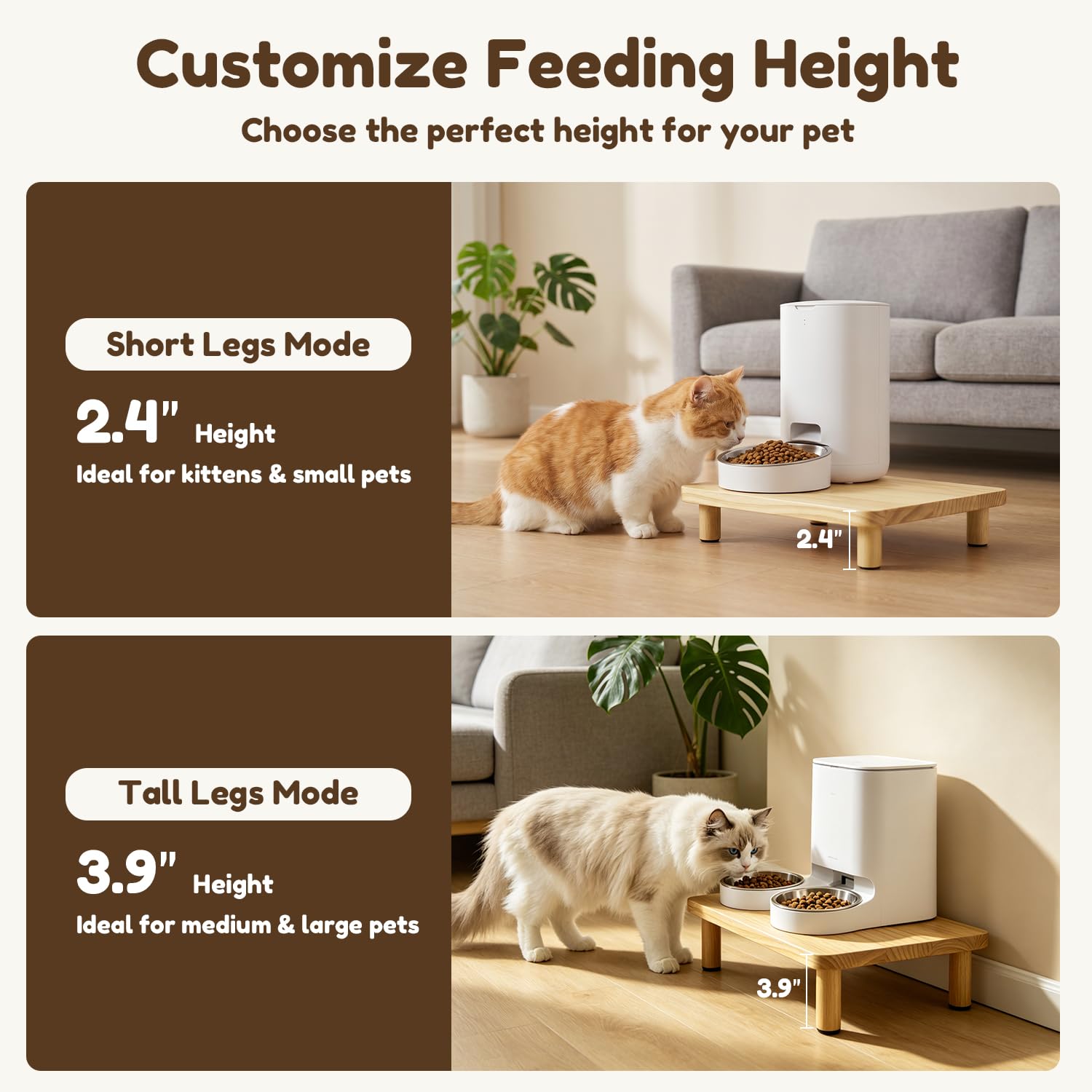 Pieds interchangeables LACRTOPE montrant options de hauteur faciles à changer