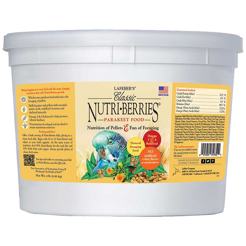 LAFEBER'S emballage avant Nutri-Berries montrant format 4 lb et qualité