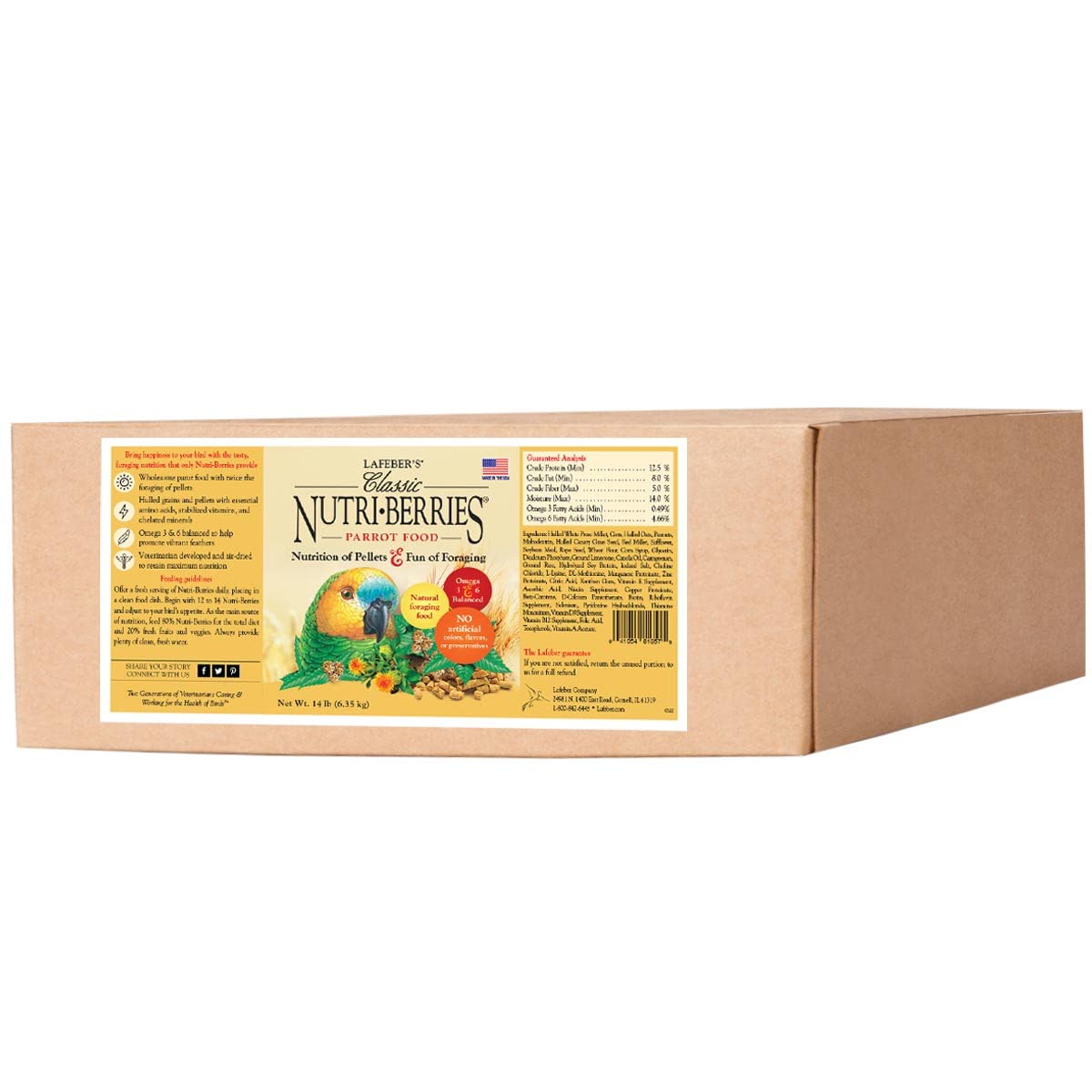 LAFEBER'S sac Nutri-Berries 14 lb montrant emballage et marque pour confiance