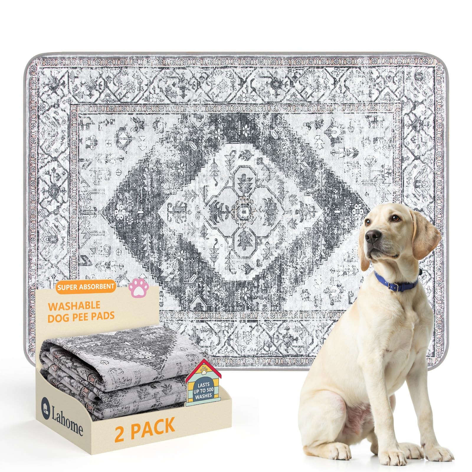 Lahome emballage avant montrant lot de deux tapis et dimensions, protection durable
