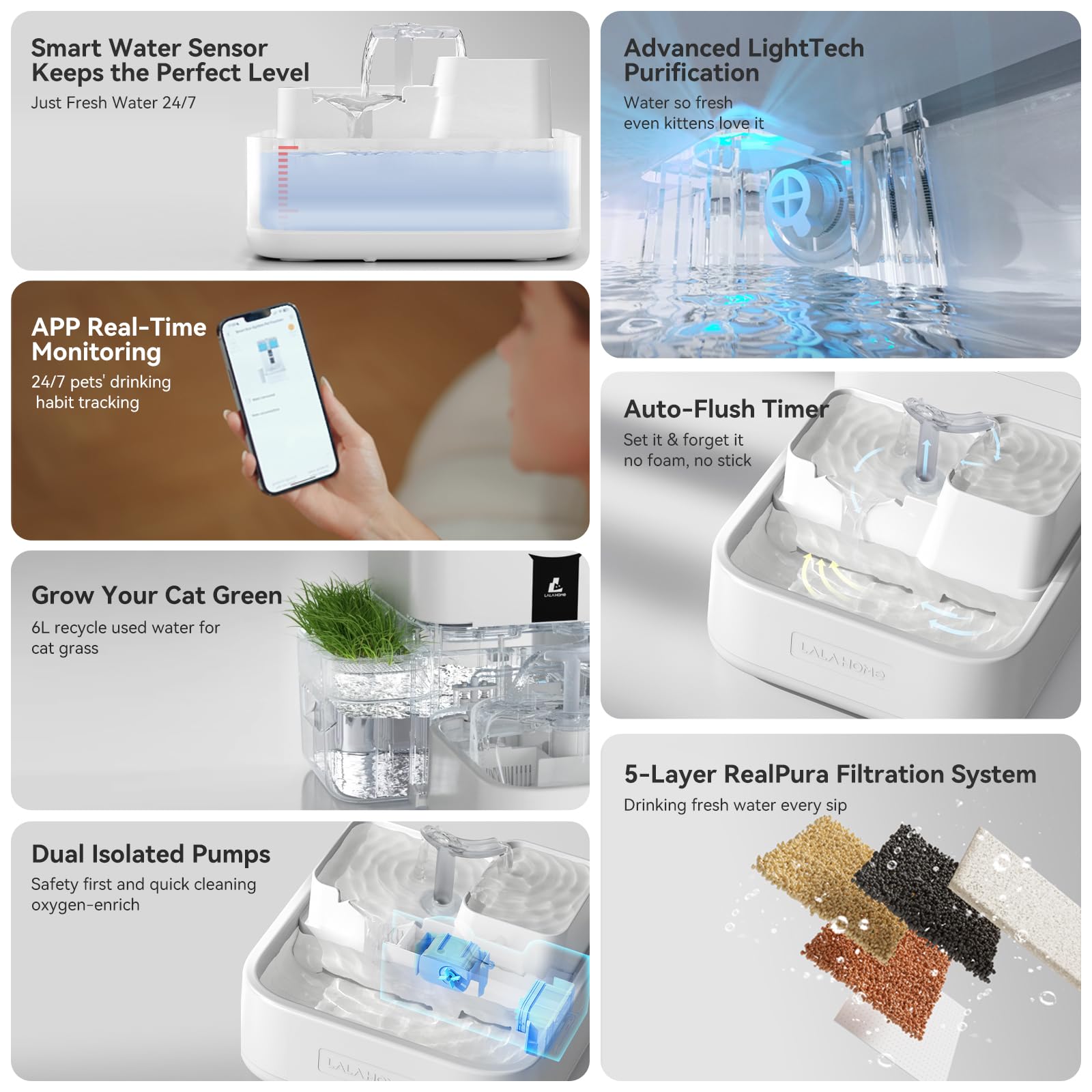 LALAHOME trois niveaux d'eau adaptés aux chatons et seniors confortables