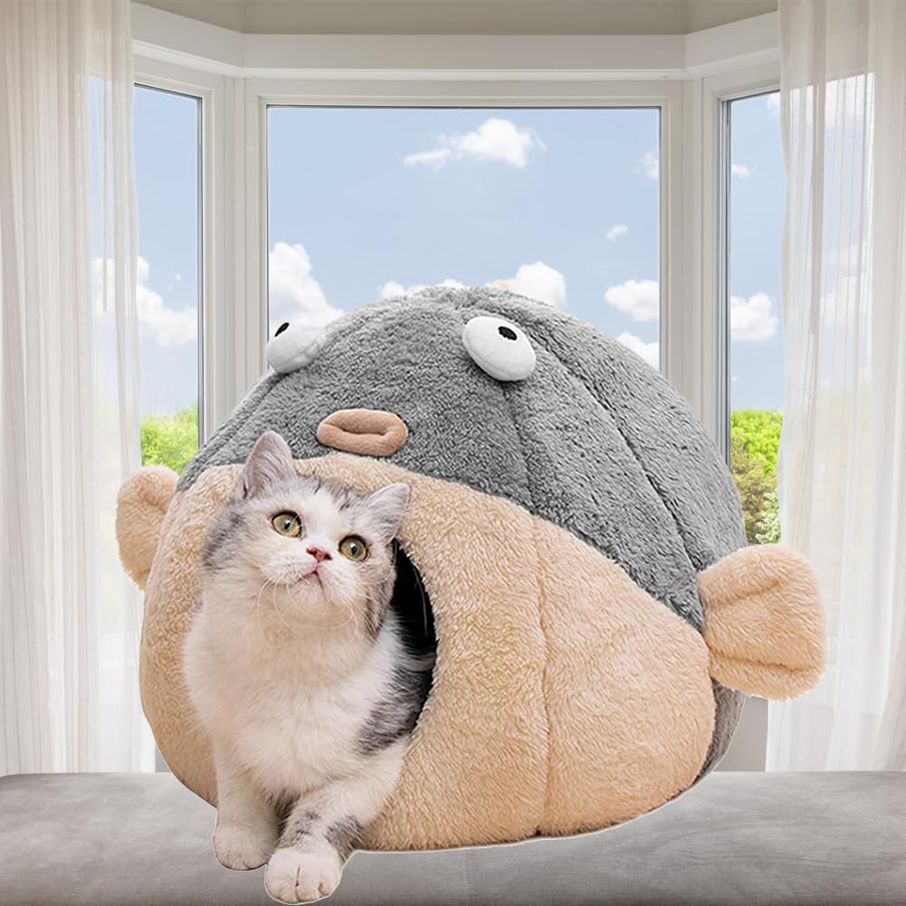 Lcybem lit chat face avant montrant forme poisson-globe et confort