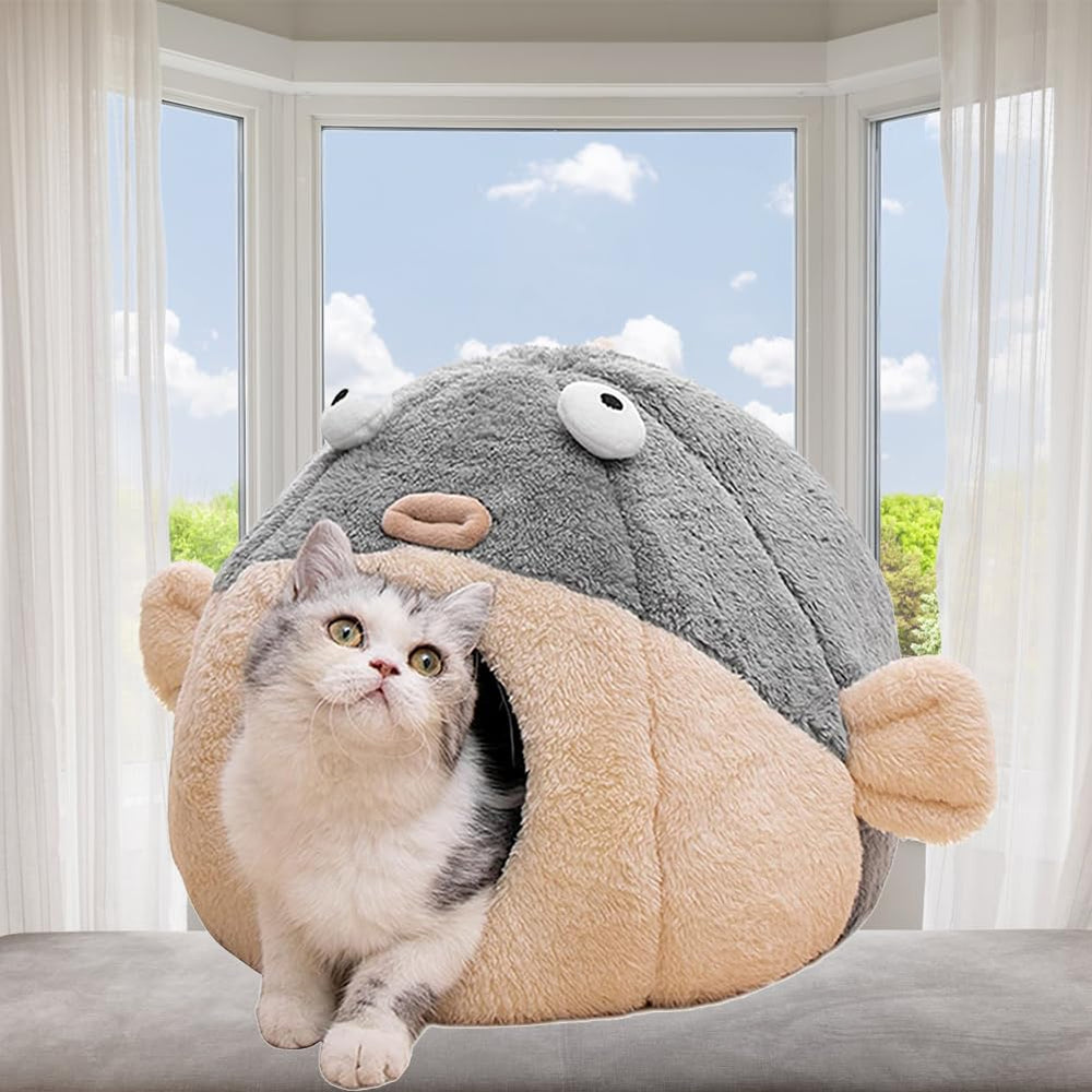Lcybem lit chat face avant montrant forme poisson-globe et confort