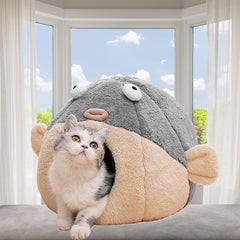 Lcybem lit chat face avant montrant forme poisson-globe et confort
