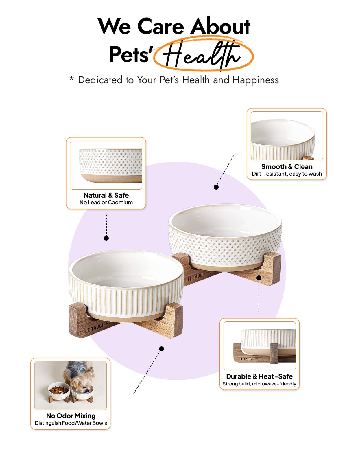 LE TAUCI PET texture céramique détail lisse, hygiène et facilité de nettoyage