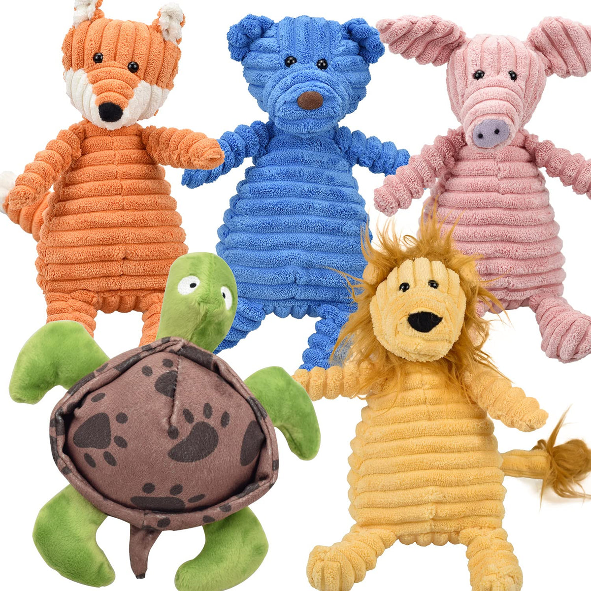 LECHONG ensemble face montrant les cinq peluches pour jeu varié