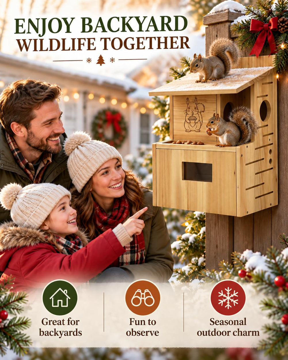 Leisurenest dans jardin avec écureuil, favorise la présence de la faune locale