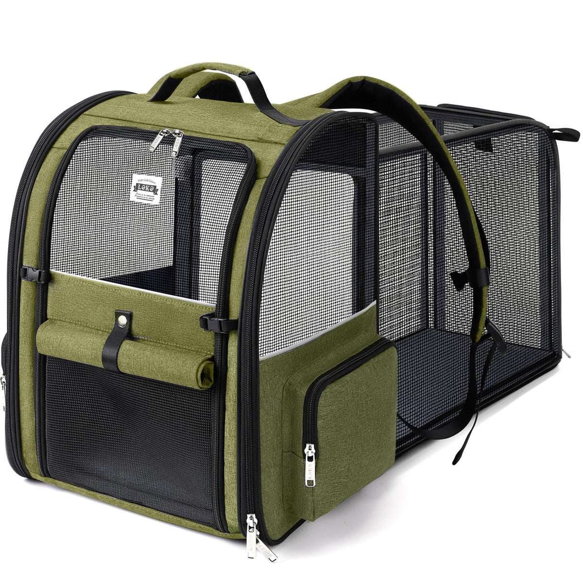 Lekebobor vue de face du sac à dos transporteur, facilite le transport sûr