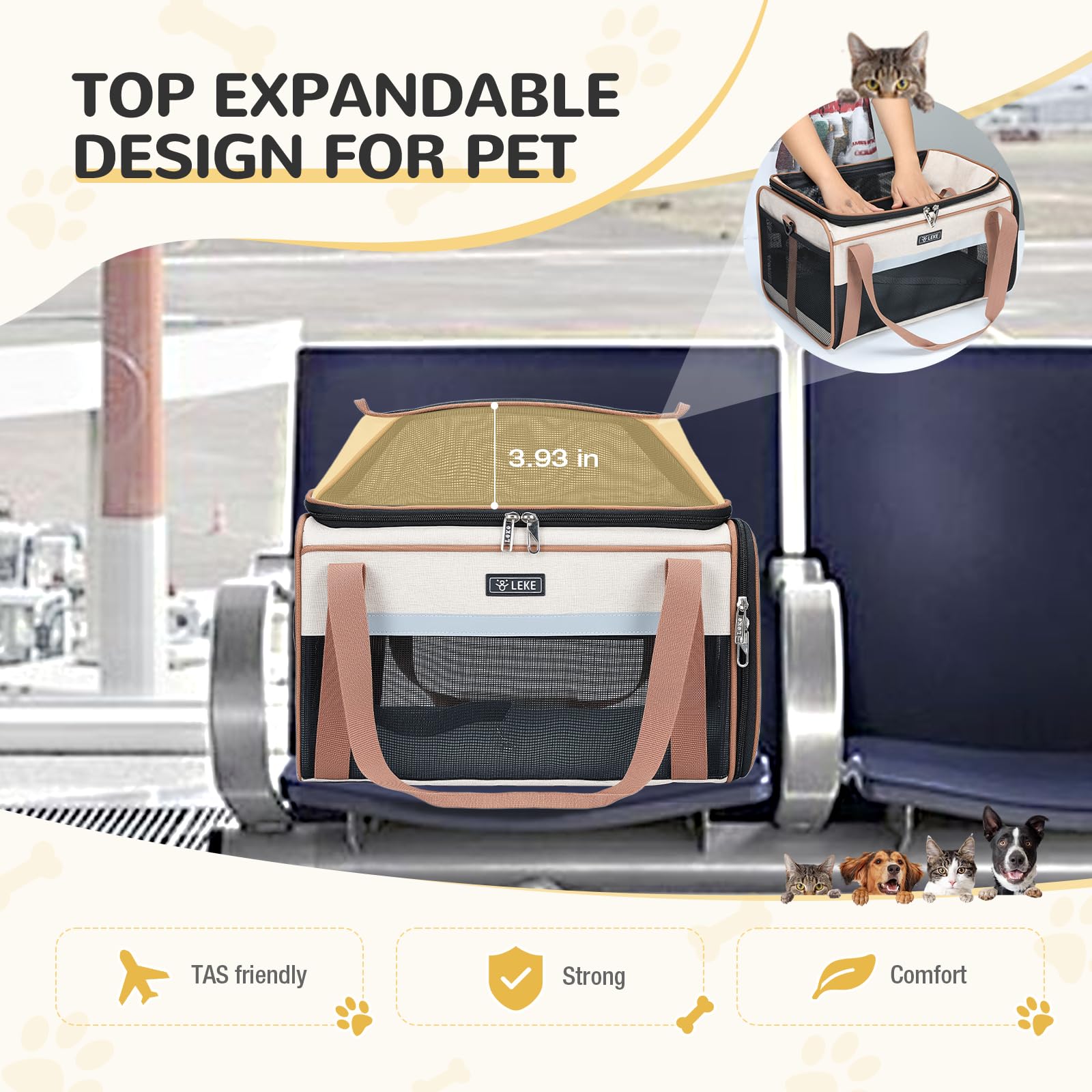 Lekereise sac étendu avec chat montrant plus d'espace pour se redresser