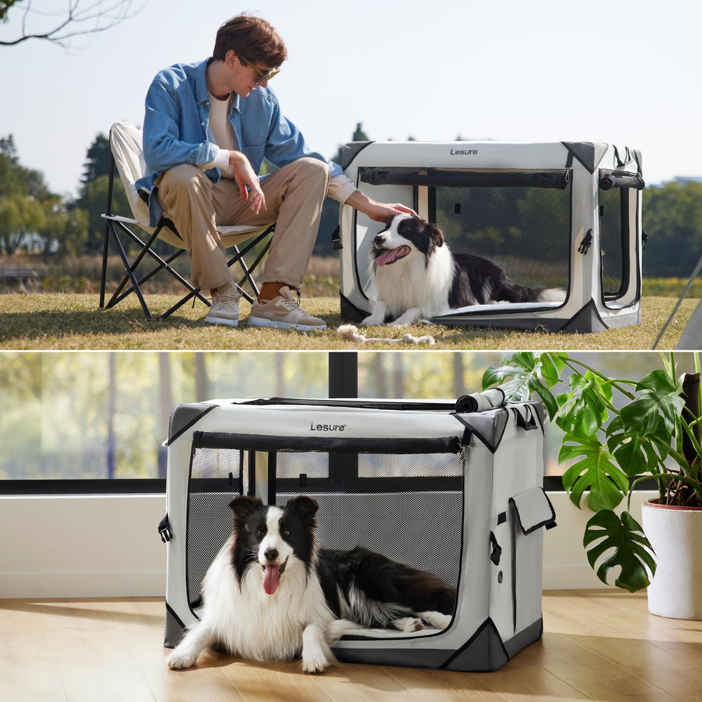 LE SURE cage installée en camping confort et mobilité pour chien