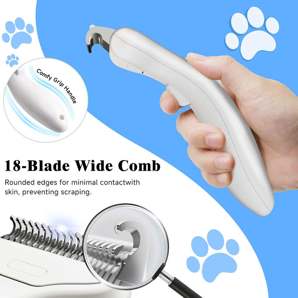 LetsFeed brosse vapeur utilisée sur un chien pour réduire la mue efficacement