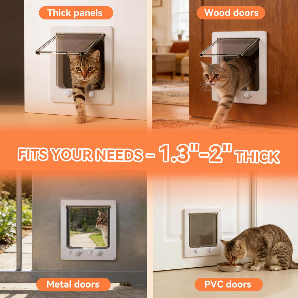 LIBBEPET chat passant par la chatière illustrant l'adaptation taille chat