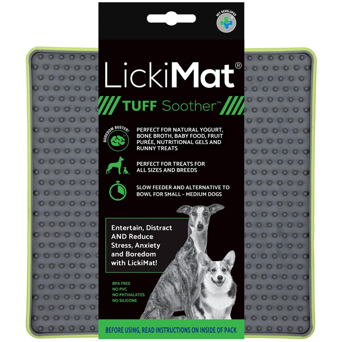 LICKIMAT vue avant du tapis Tuff Soother montrant le design et l'emballage