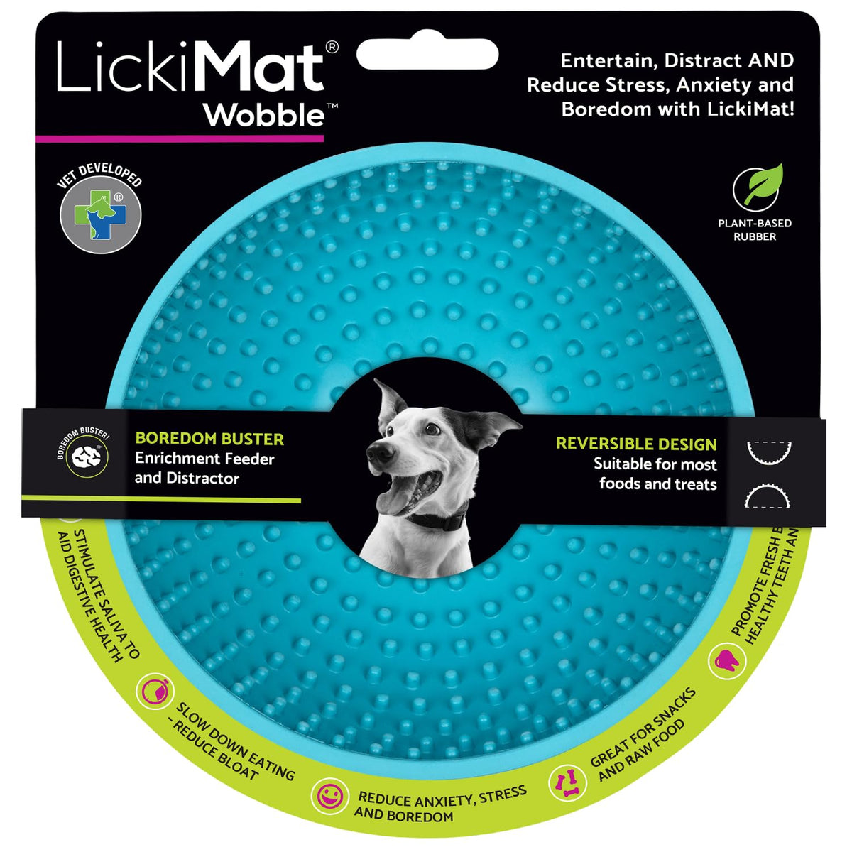 LICKIMAT Wobble face avant turquoise montrant design anti-ennui