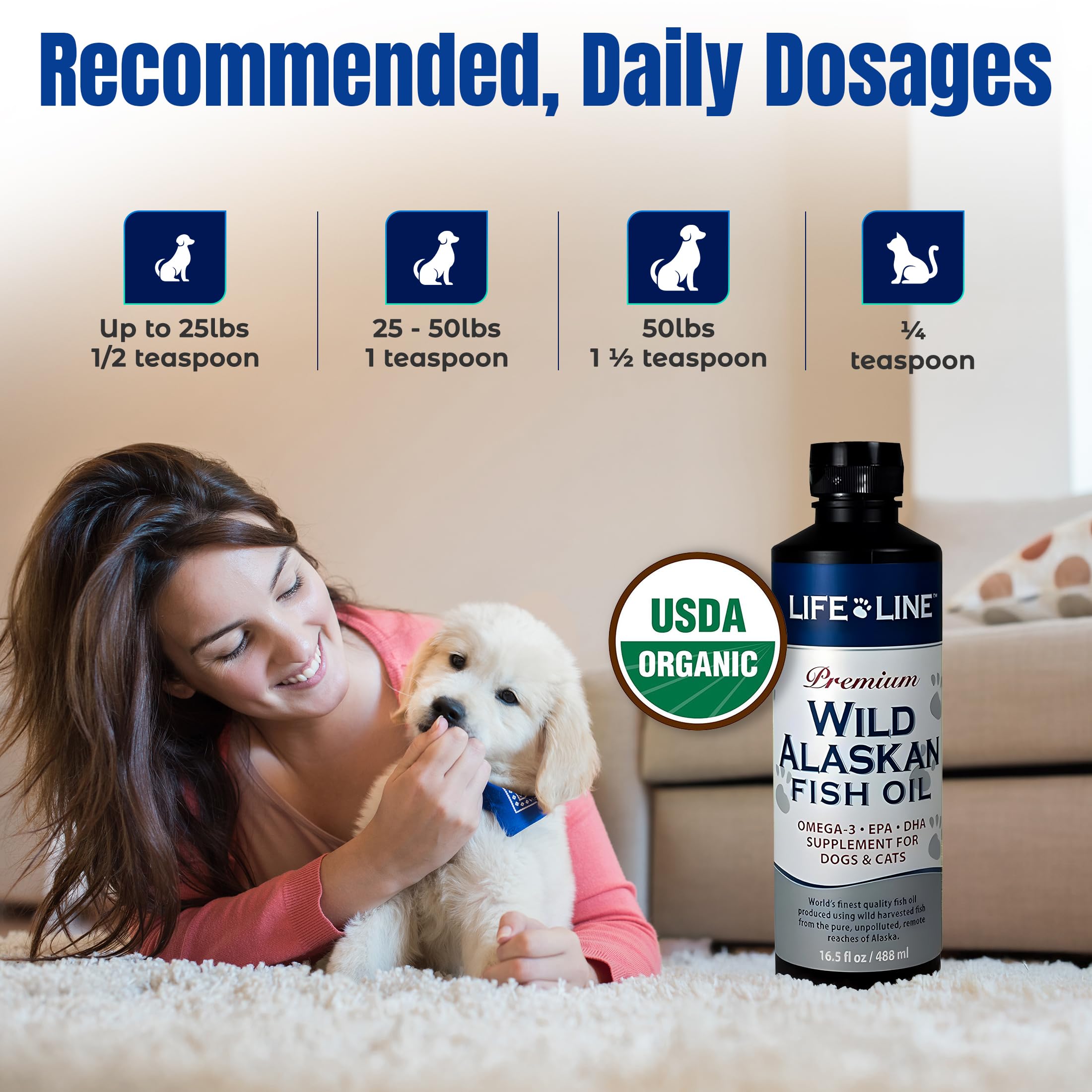 Life Line Pet Nutrition cuillère contenant la dose recommandée pour un dosage précis