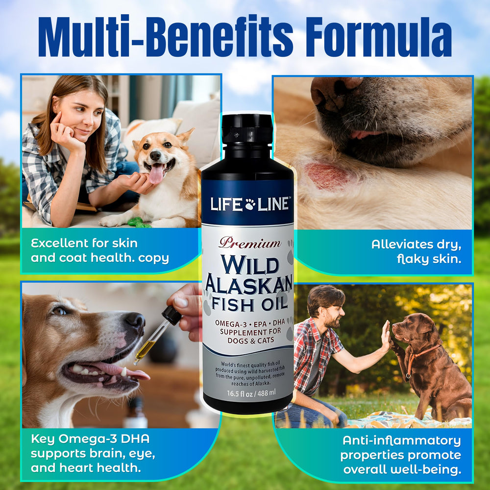 Life Line Pet Nutrition huile claire versée pour montrer texture lisse et sans odeur