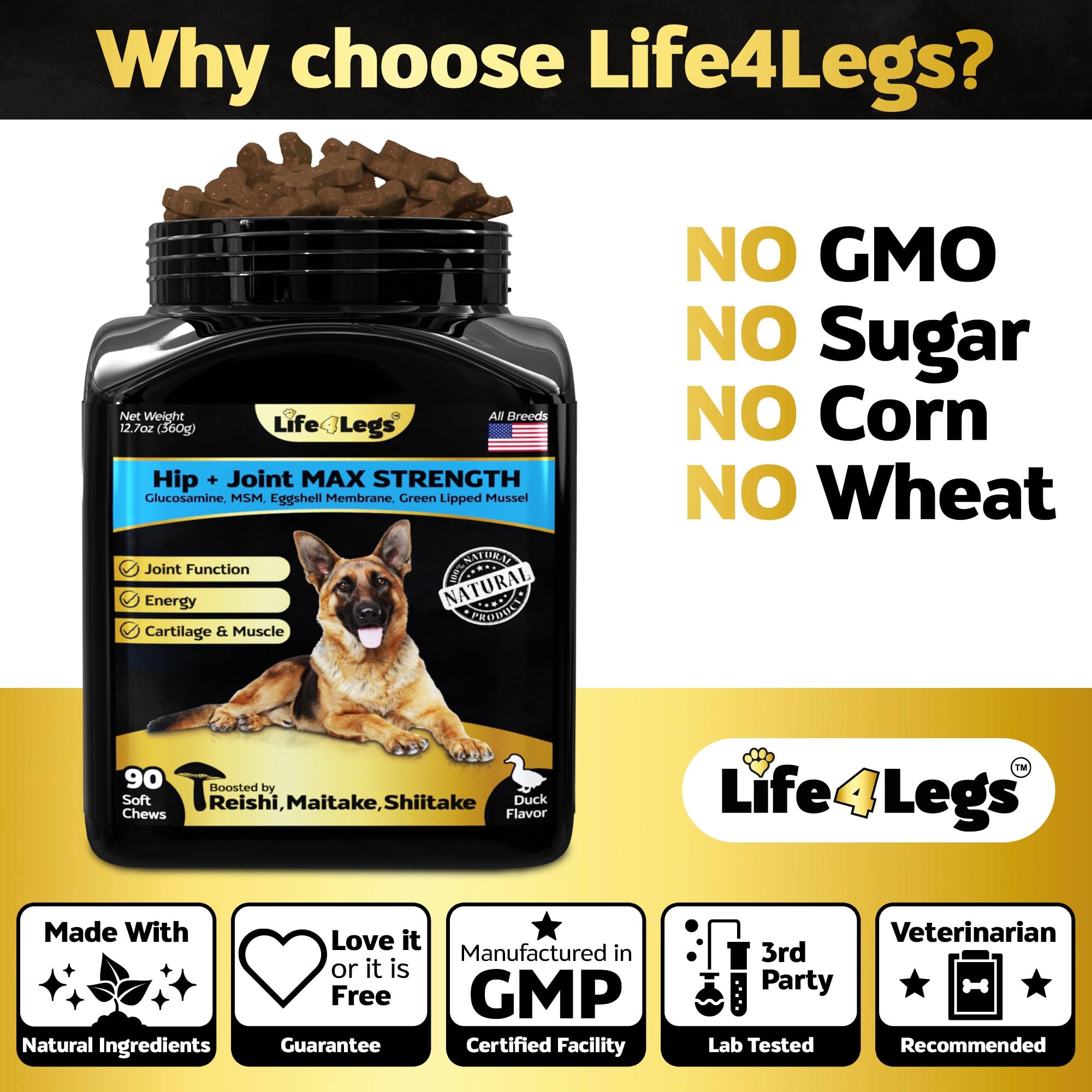 Life4Legs tableau de dosage illustrant portions selon le poids