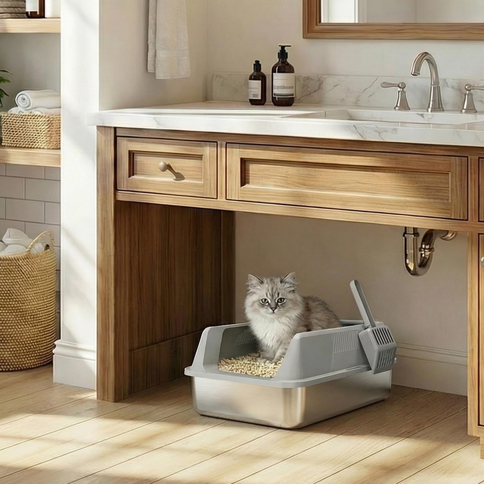 Lifewit bac placé dans une salle de bain design gain de place