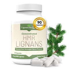 Lignans For Life emballage face montrant flacon et informations pour une administration sûre