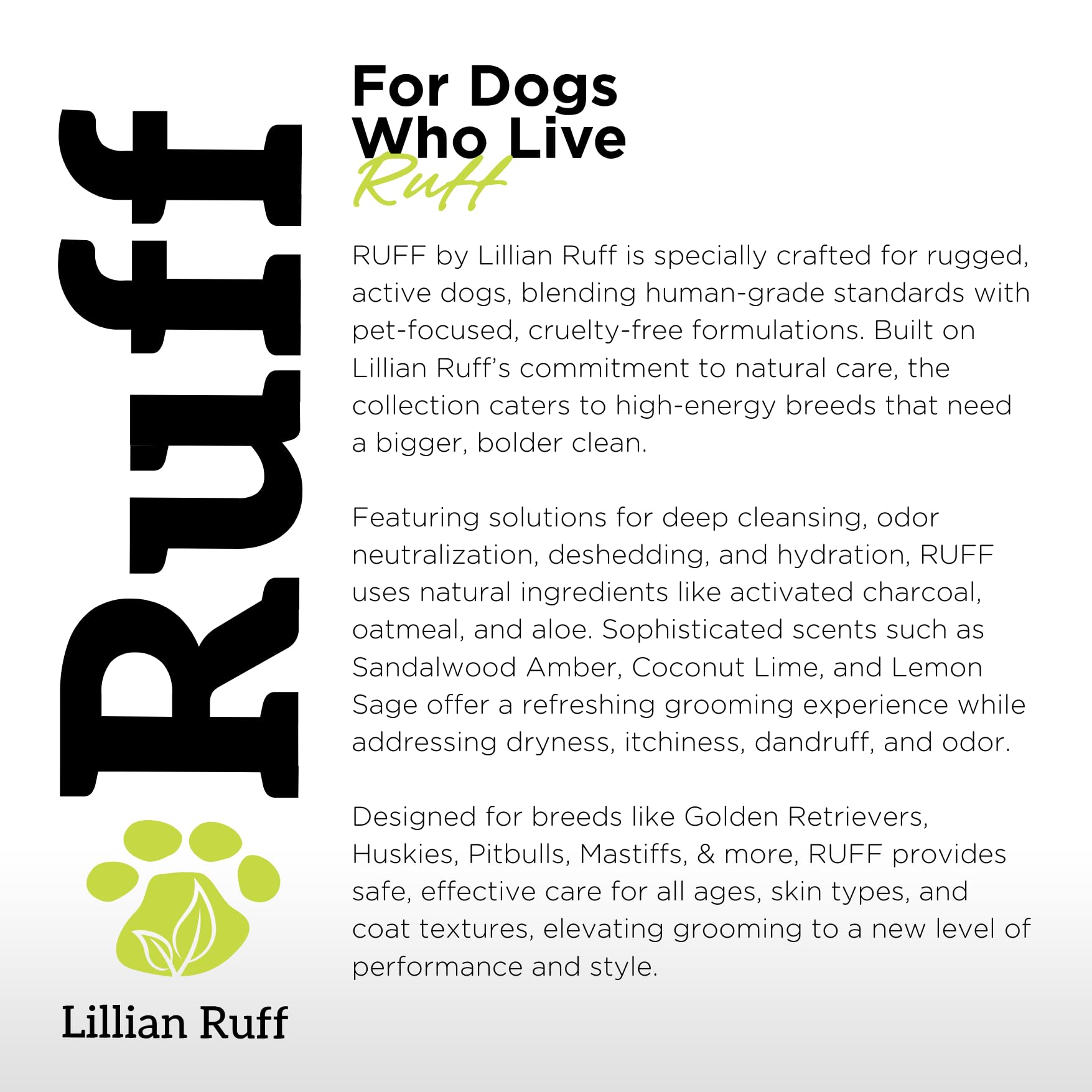 Lillian Ruff ingrédients naturels montrant oméga, aloe et avoine