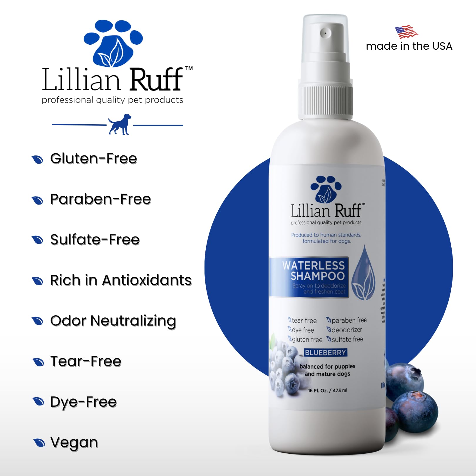 Lillian Ruff en contexte lifestyle chien propre et détendu après pulvérisation