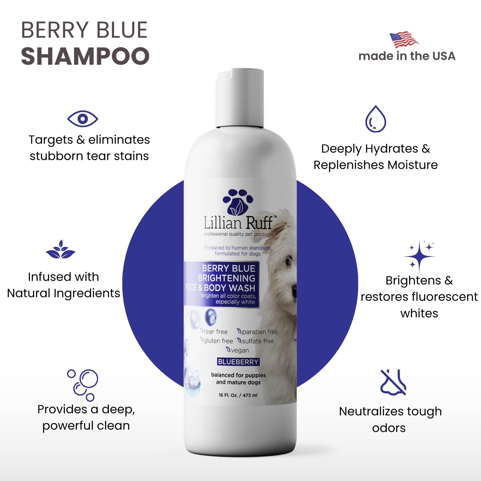 Lillian Ruff mousse bleu-berry en gros plan pour hydratation et brillance