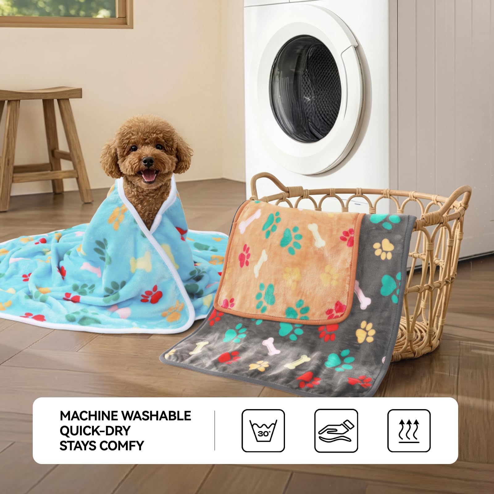 LINENLUX plaid installé dans panier offrant un nid moelleux pour chien