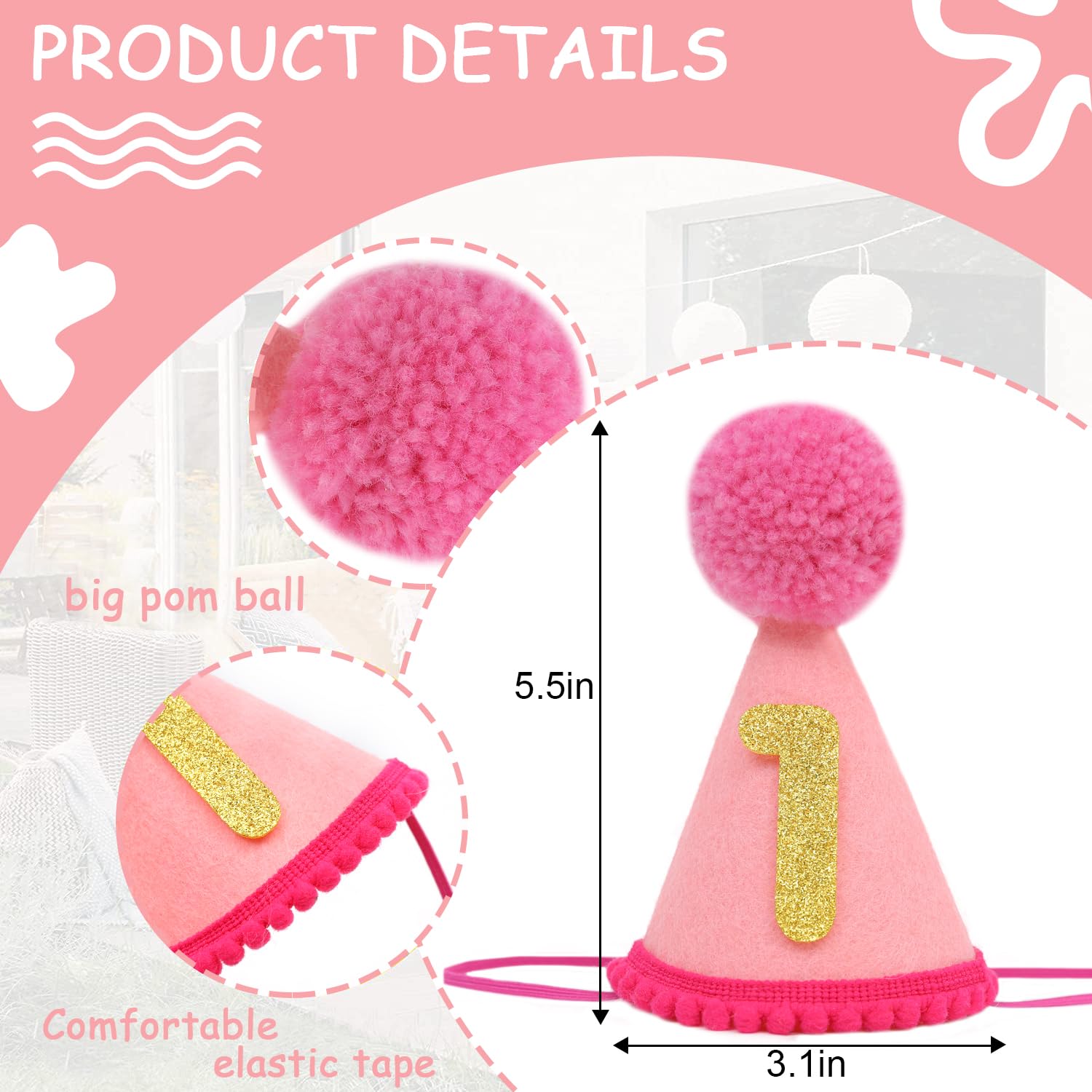 LINGANA gros plan pompons et bordure solide pour tenue durable