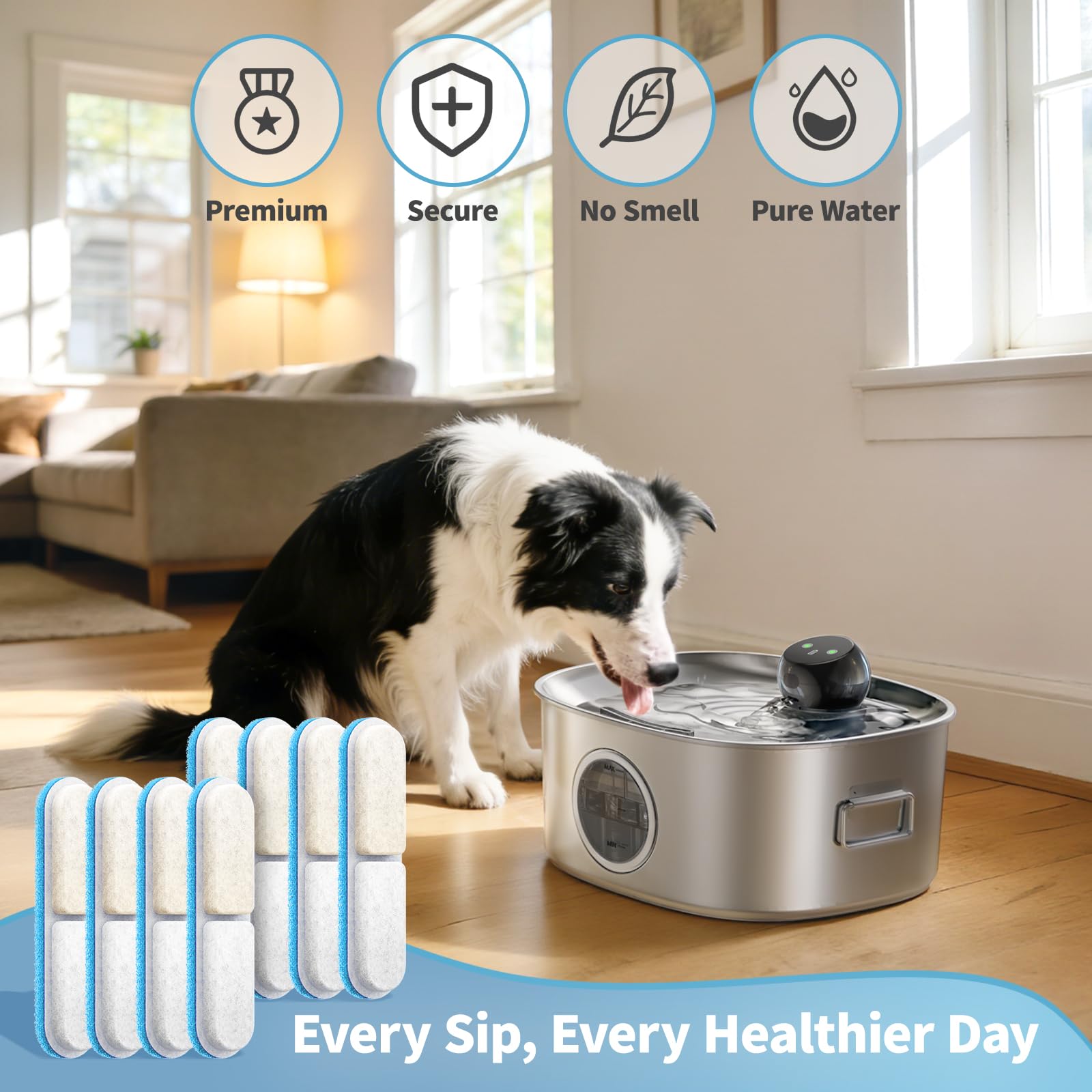 Fontaine Linvivon utilisée par un chien illustrant eau plus propre et comportement d'hydratation