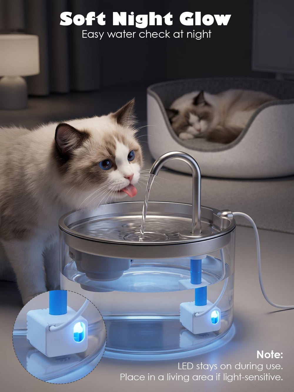 Lirsaoe éclairage LED bleu actif la nuit, visibilité du niveau d'eau améliorée