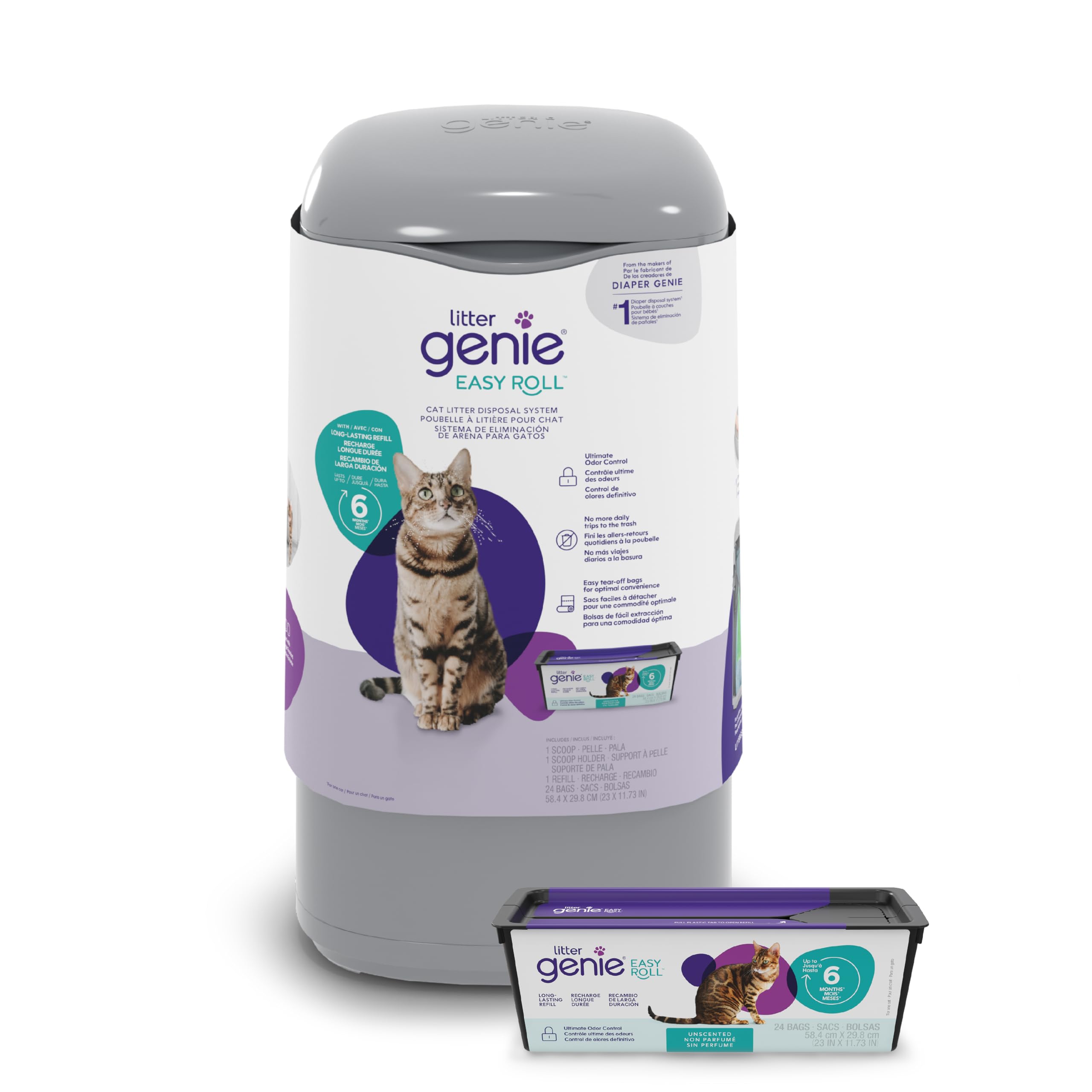 Litter Genie gros plan sur la poignée coulissante pour verrouiller les odeurs