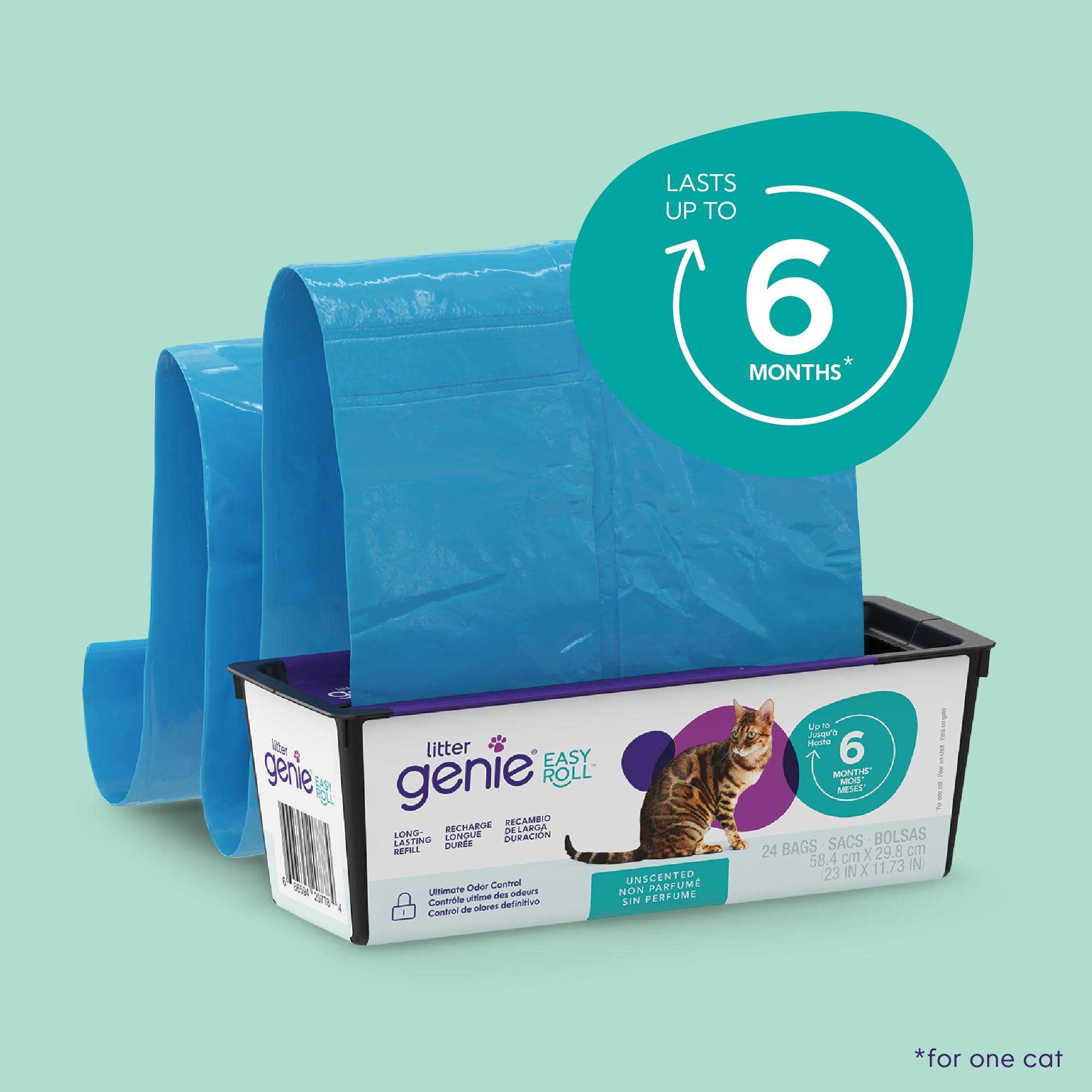 Litter Genie gros plan du texte produit mettant en avant la barrière anti-odeurs