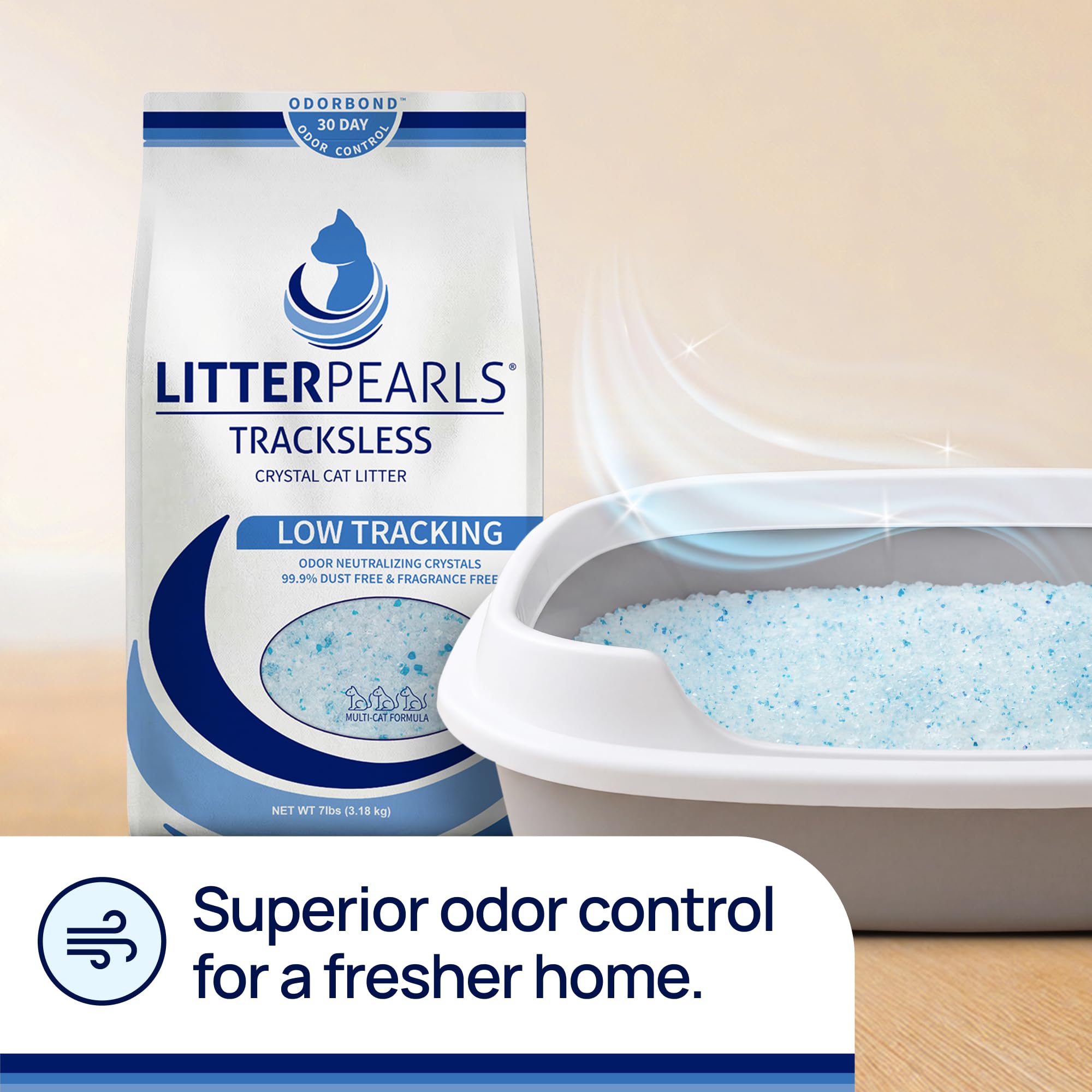 Litter Pearls à côté d'une litière argileuse montrant moins de volume requis
