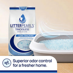 Litter Pearls à côté d'une litière argileuse montrant moins de volume requis