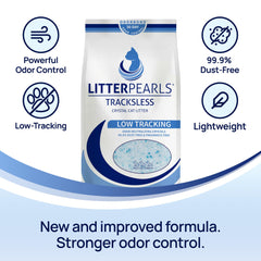 Litter Pearls cristaux clairs et bleus gros plan montrant absorption élevée