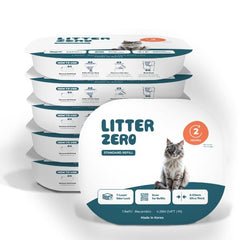 Litter Zero emballage avant montrant le pack de recharges et l'avantage anti-odeur