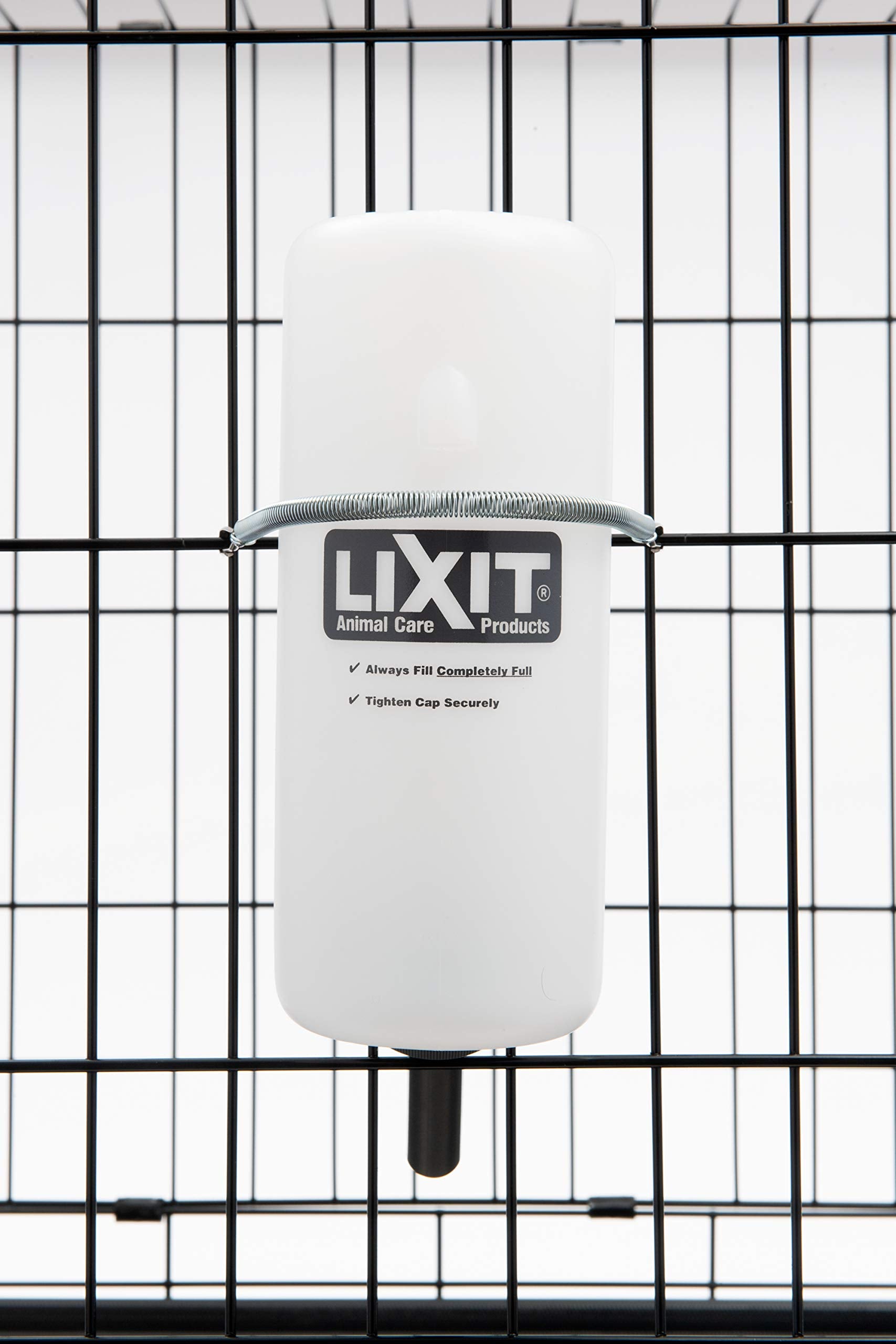 Lixit bouteille installée dans une cage pour hydratation pratique