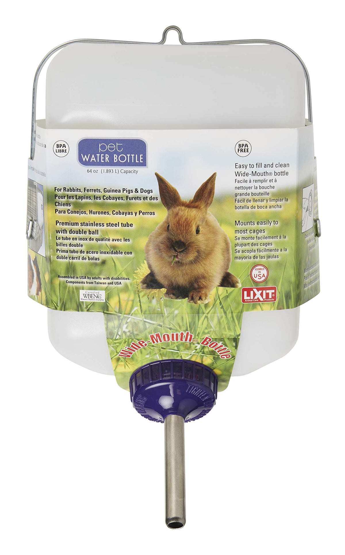 Lixit bouteille face pleine montrant capacité 64 oz et robustesse