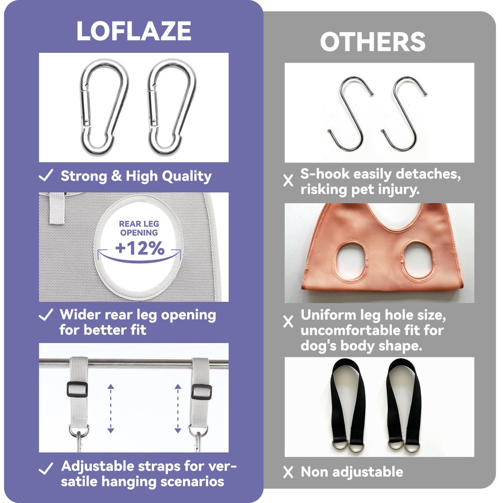 Loflaze composants du kit montrant mousquetons robustes et sangle