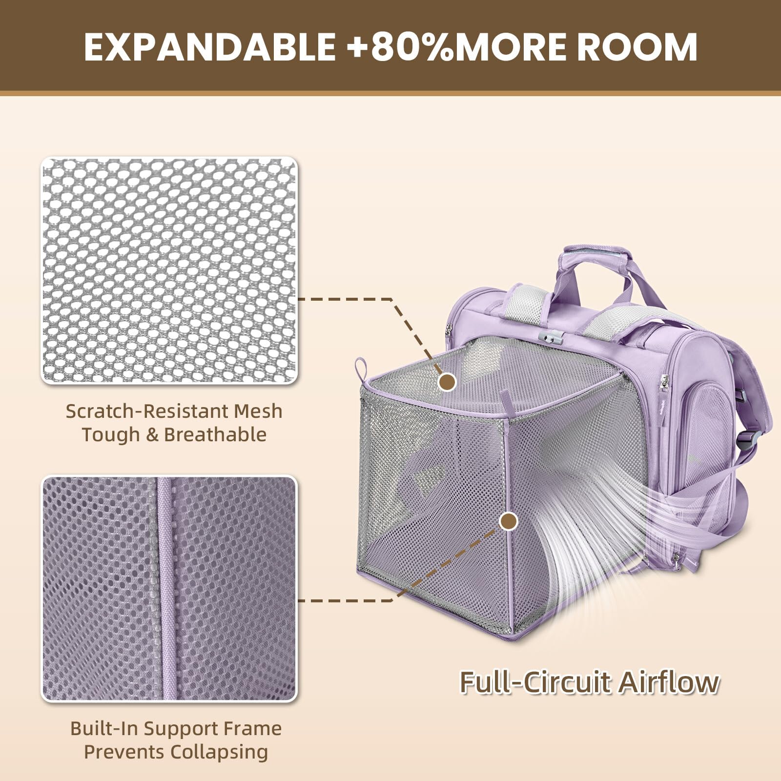 LOLLIMEOW compartiment arrière extensible ouvert offrant plus d'espace