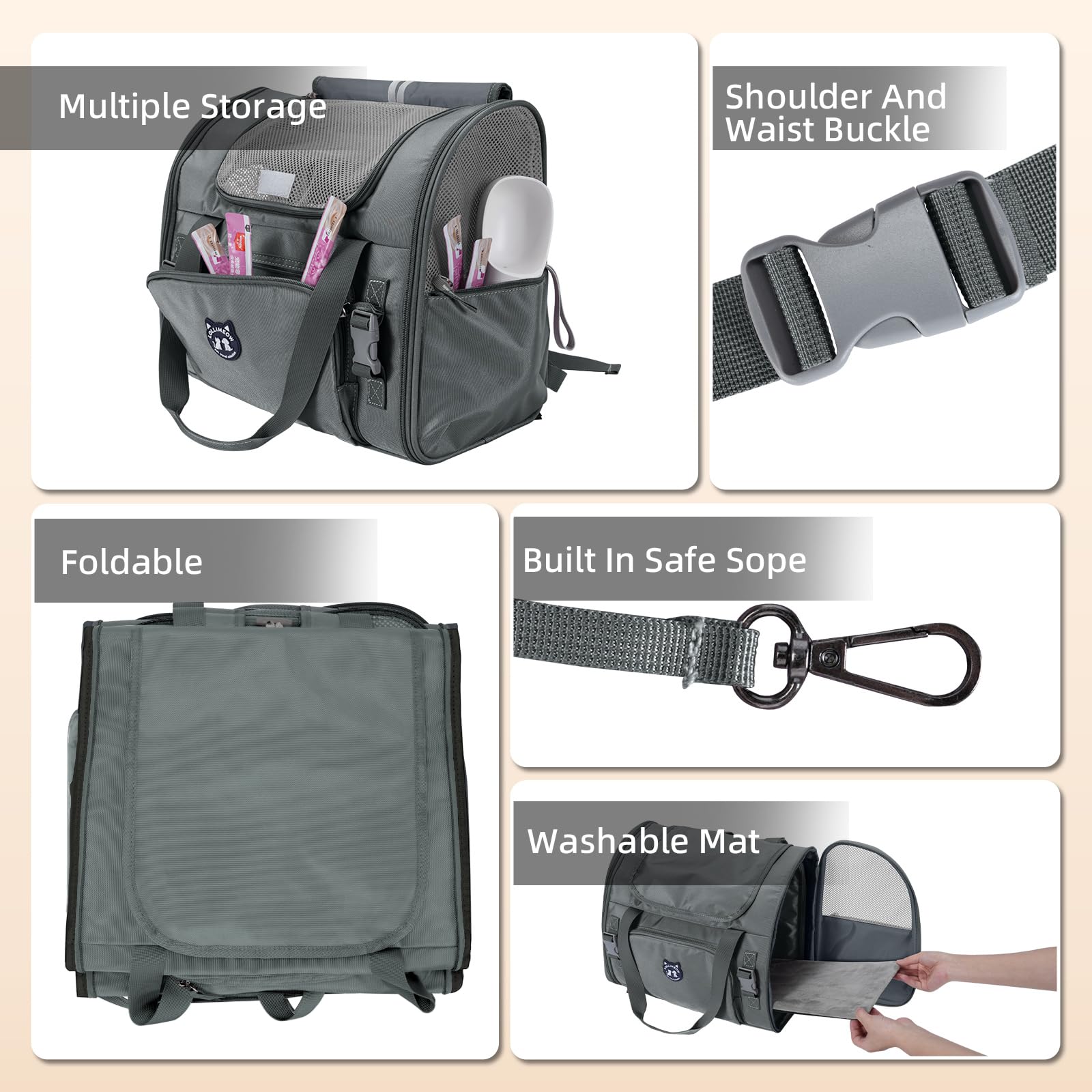 LOLLIMEOW vues des poches externes organisées, accès facile aux accessoires