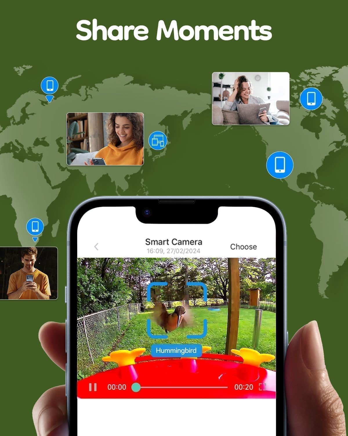 LongPlus mangeoire installée dans un jardin pour observer les colibris en direct