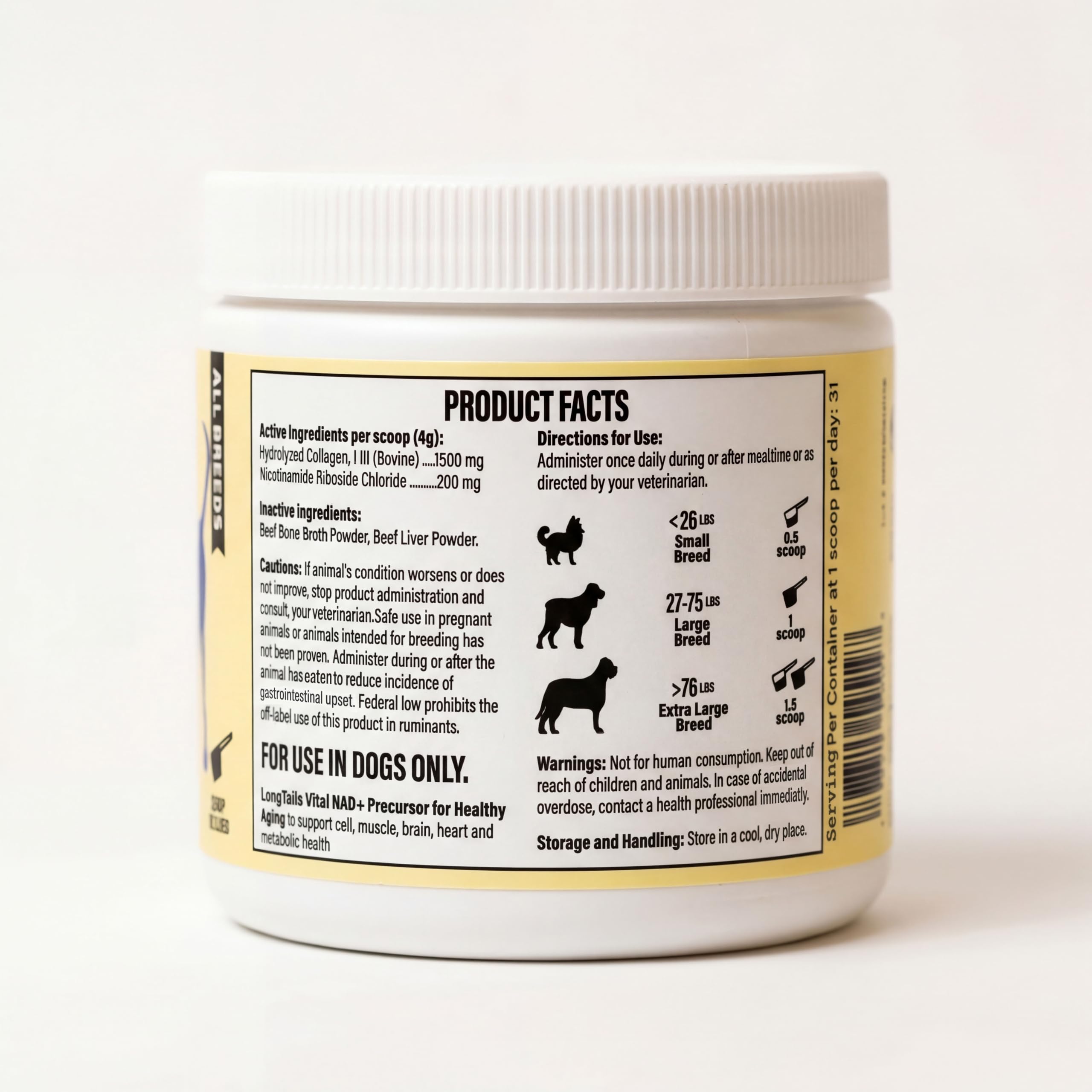 LongTails scoop illustrant 200mg NR par dose et précision de dosage