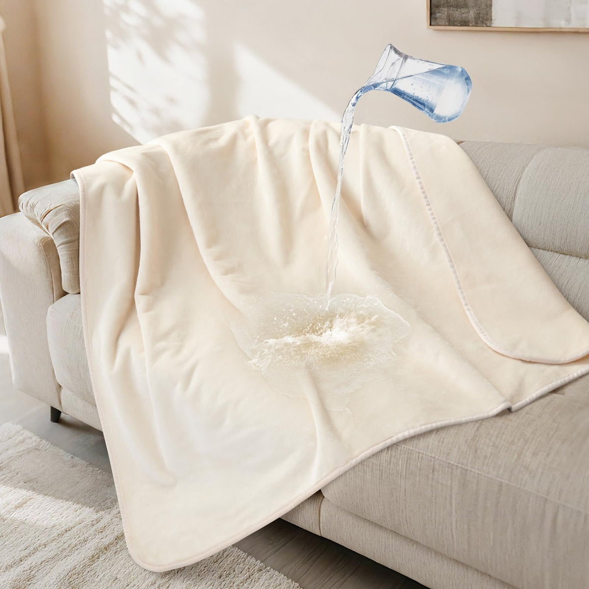 LOOBANI couverture face avant beige protégeant canapé et décor