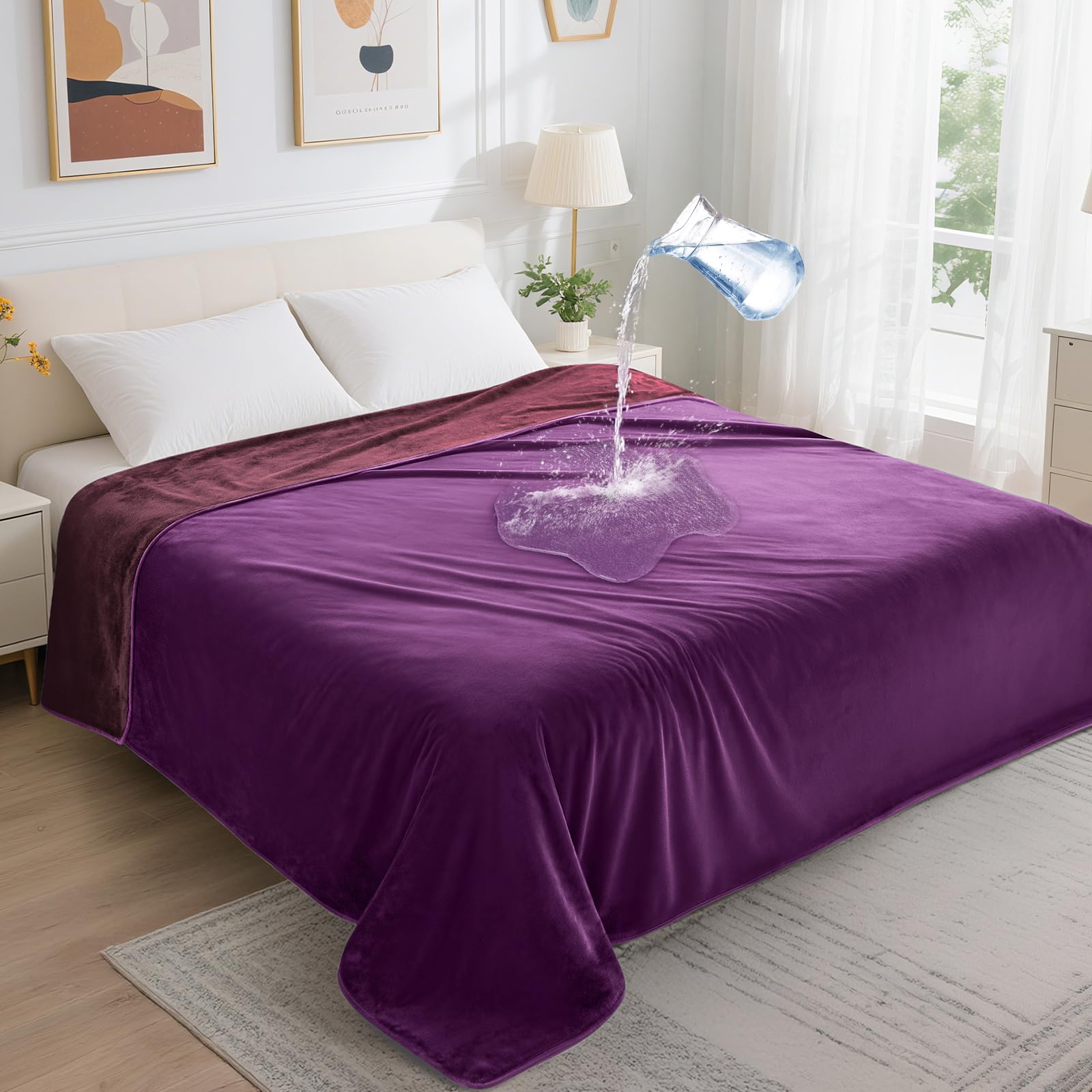 LOOBANI couverture violette en flanelle douce, protection confortable