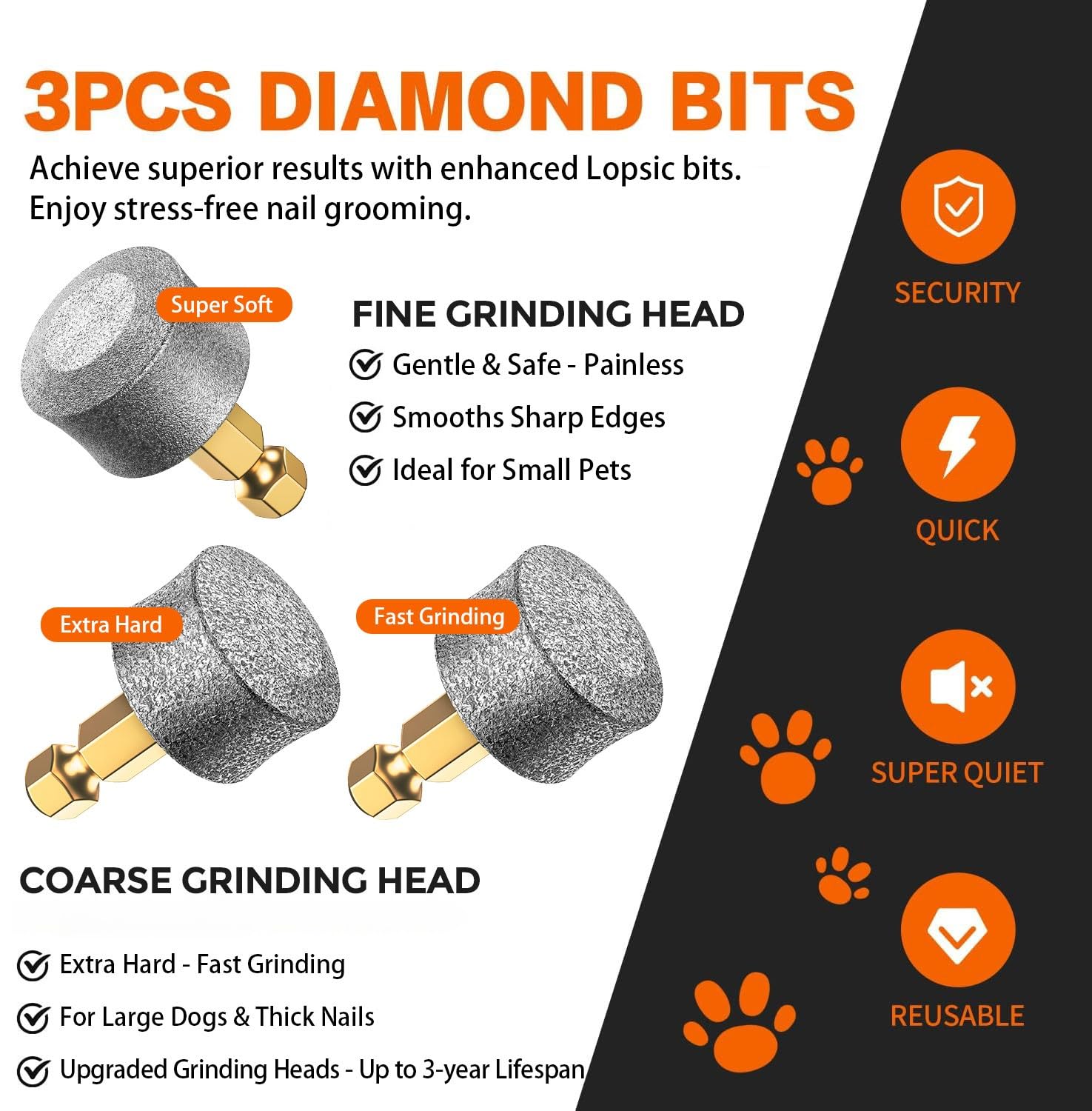 LOPSIC gros plan texture diamant des têtes offrant abrasion efficace et faible vibration