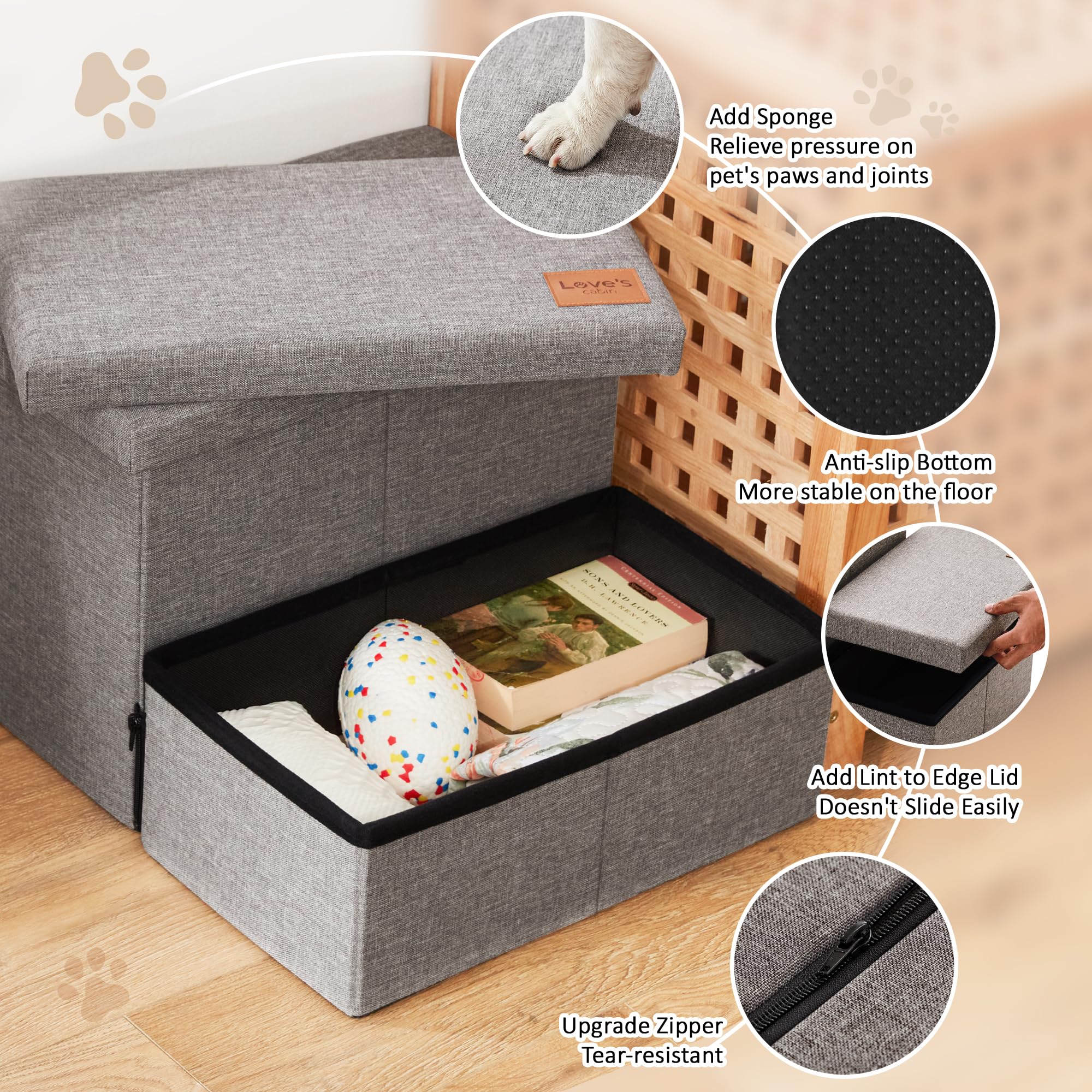 Love's cabin zoom coin marche montrant mousse et support MDF pour stabilité